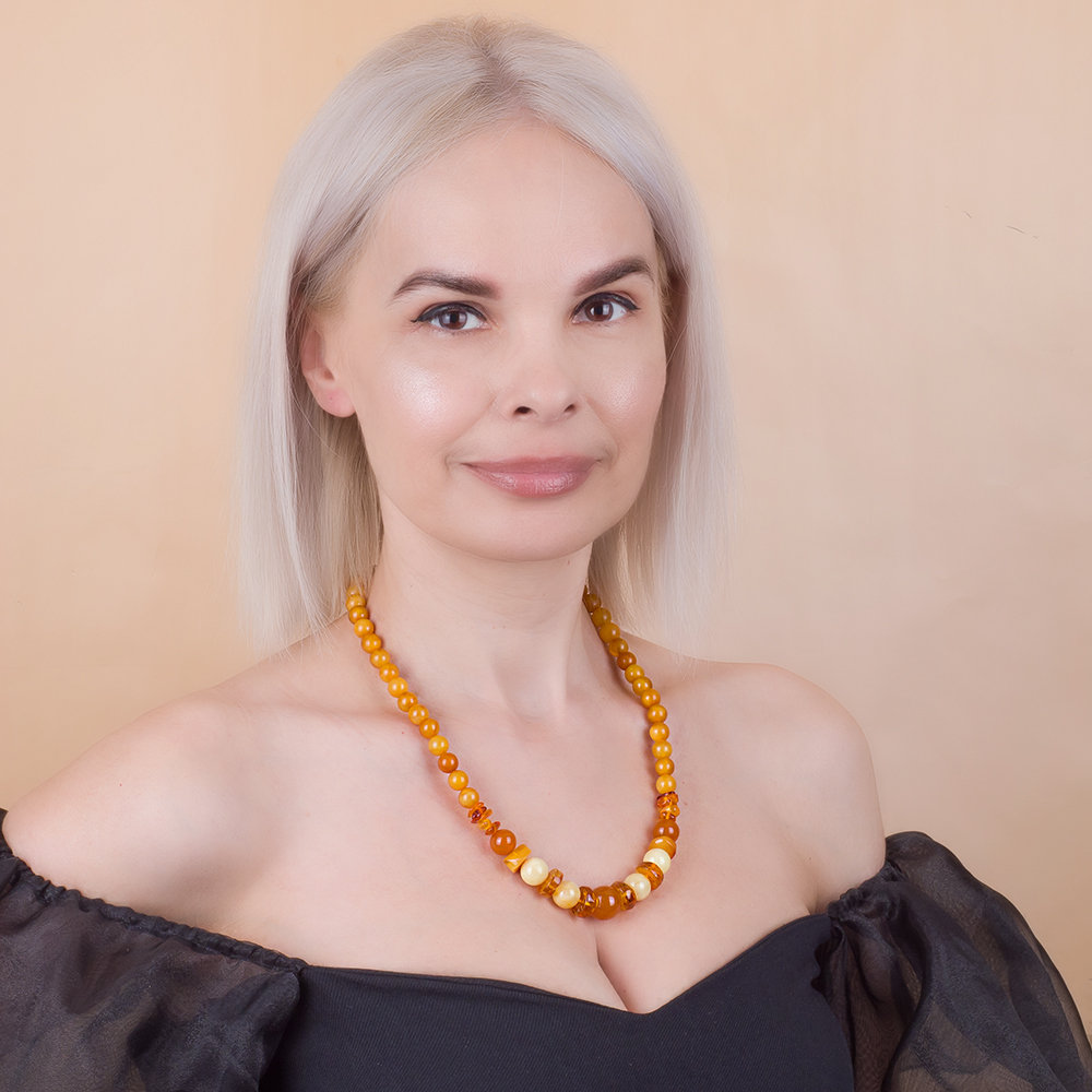 Бусы из натурального медового янтаря для женщин комбинированные