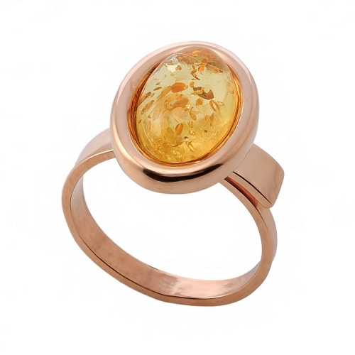 Лаконичное кольцо в позолоте с натуральным лимонным янтарем "Анталия"
