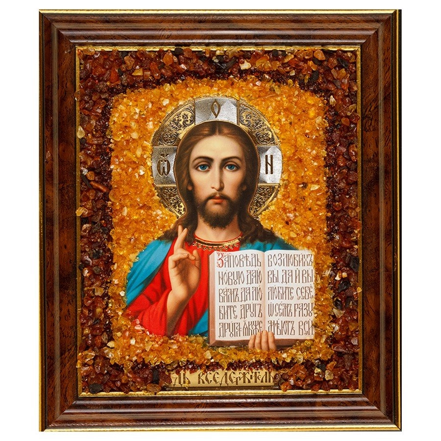 Православная янтарная икона Всемогущего спасителя и защитника "Вседержитель"