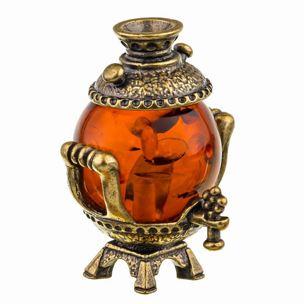 Фигурка из латуни и янтаря "Самовар"