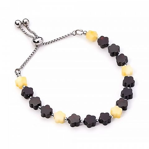 Браслет из молочного и вишневого янтаря дизайнерский "Цветы"
