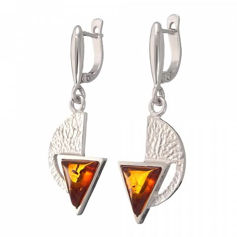 фото Серьги серебряные с коньячным натуральным янтарем авторские Amberprofi 