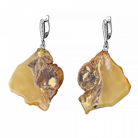 фото Серьги-спилы в серебре из натурального янтаря авторского дизайна Amberprofi 