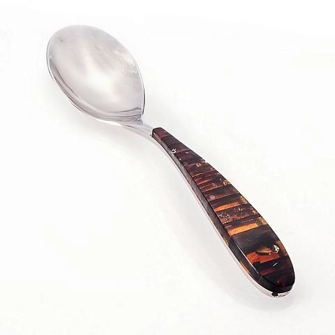 Столовая ложка с ручкой, украшенной мозаикой из натурального коньячного янтаря