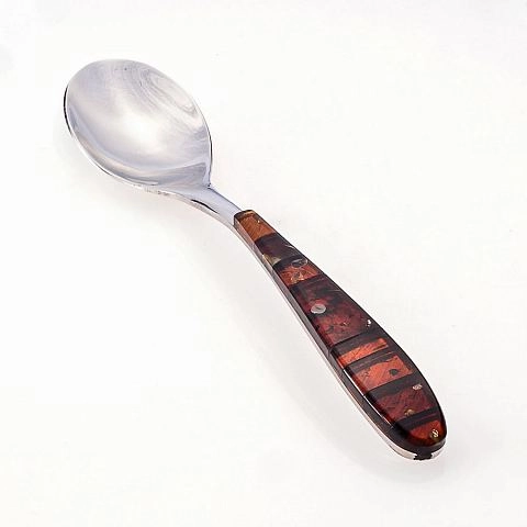 Чайная ложка с ручкой, украшенной мозаикой из натурального коньячного янтаря
