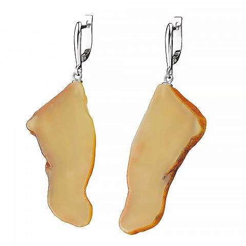 фото Серьги длинные в серебре из натурального королевского янтаря Amberprofi 