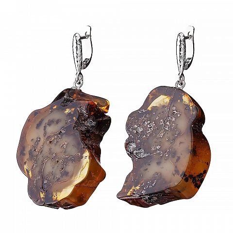 фото Серебряные серьги-спилы из натурального янтаря объемные Amberprofi 