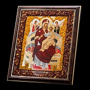 Икона c изображением Пресвятой Богородицы "Всецарицы" в окладе из янтаря